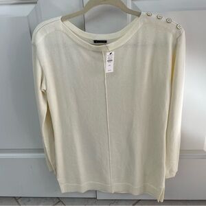 NWT Talbots Dead Stock Cream Button Shoulder Tunic Pullover Long Sleeve Sweater